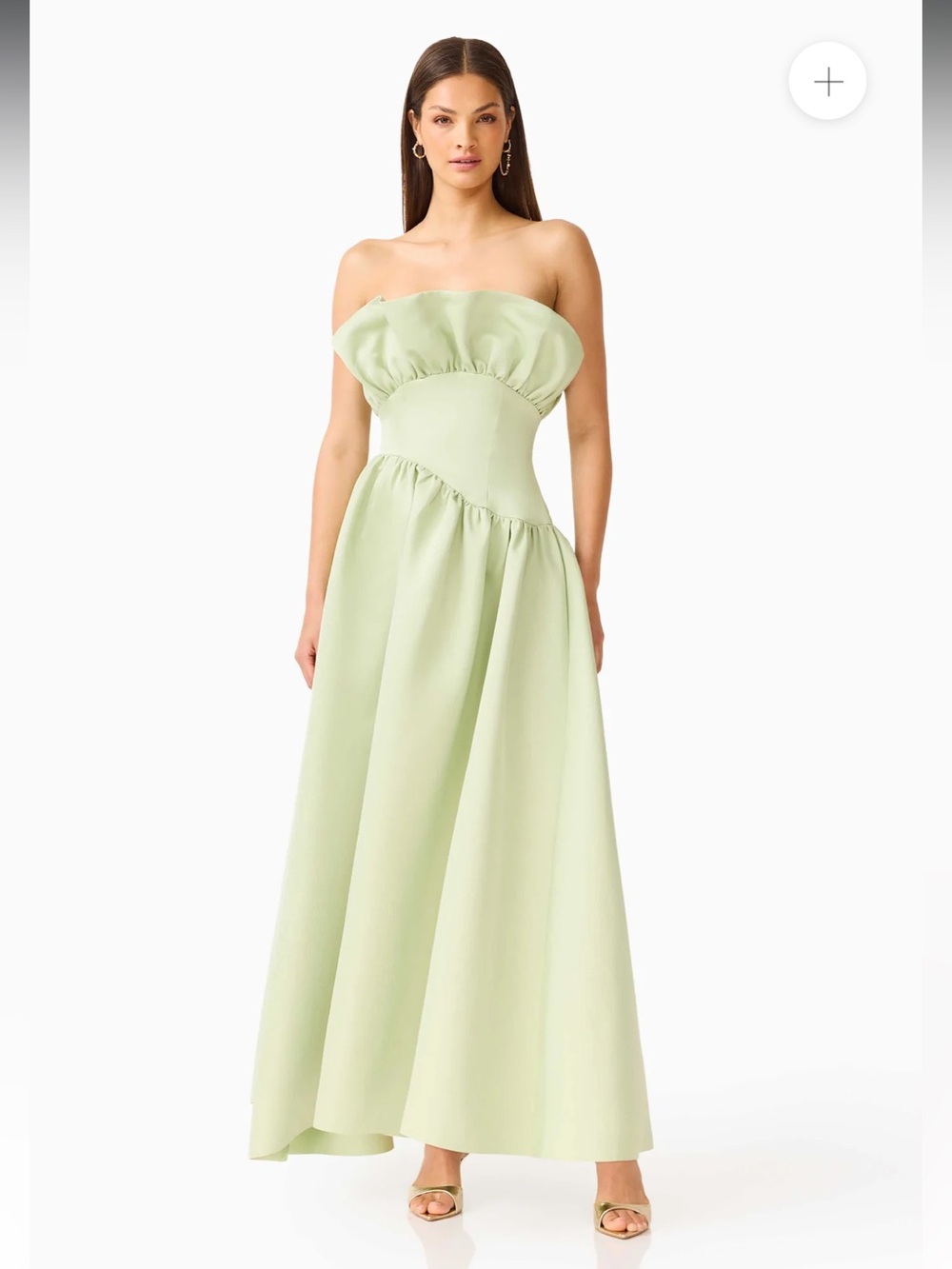 elliatt laurel green satin ruffle bust boned strapless maxi gown dress XL NEW - Picture 3 of 15